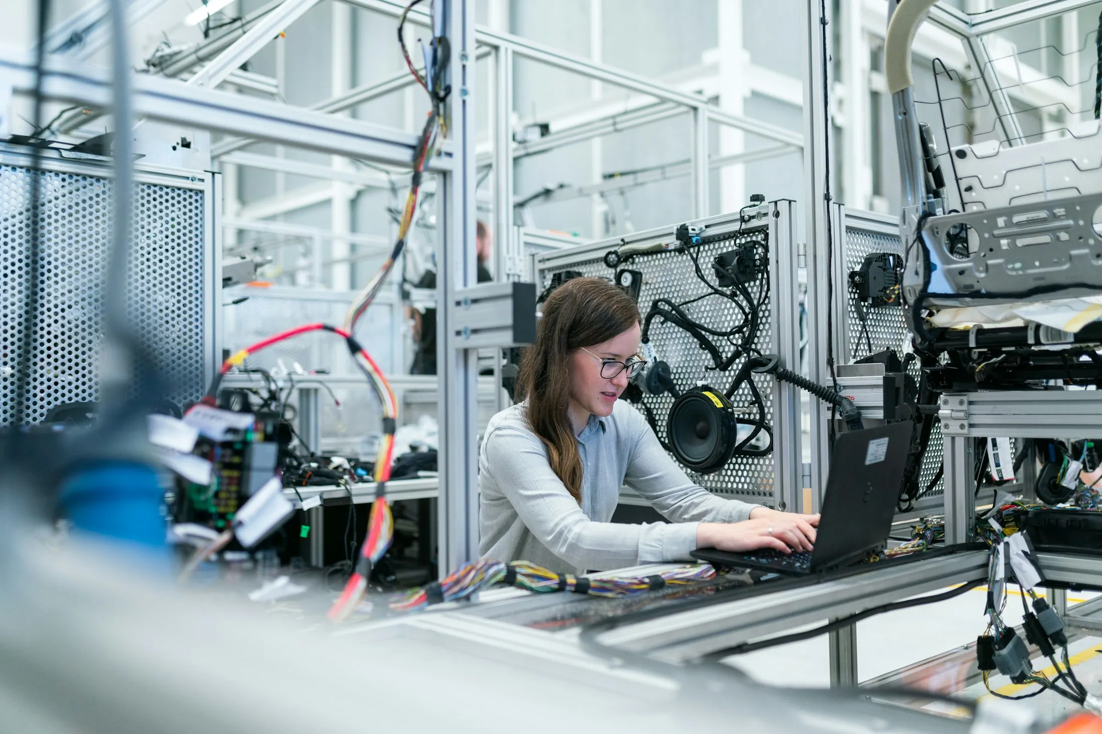 Engineer working at a test rig